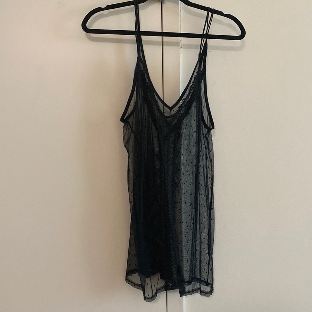 UO Kimchi Blue black sheer lace and polka dot tunic
